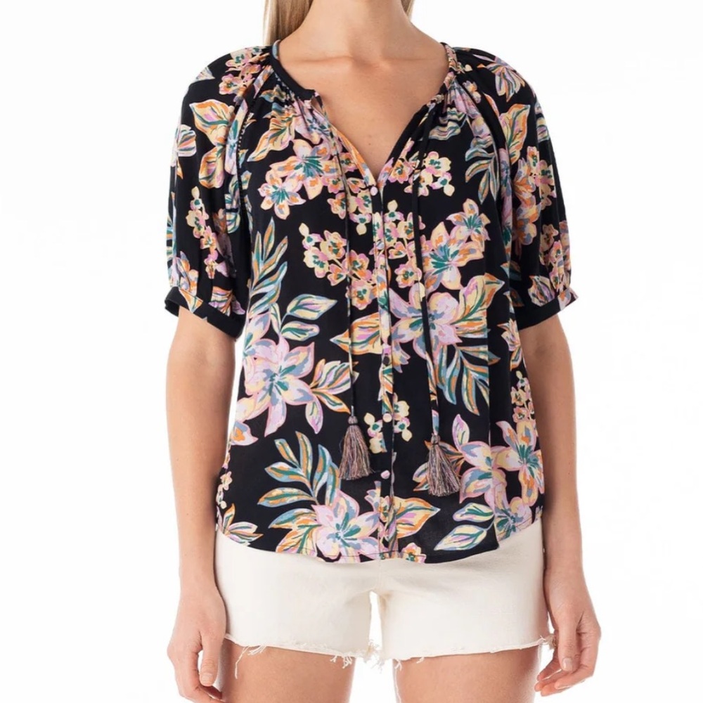 Lovestitch Tropical Print Bubble Sleeve Top